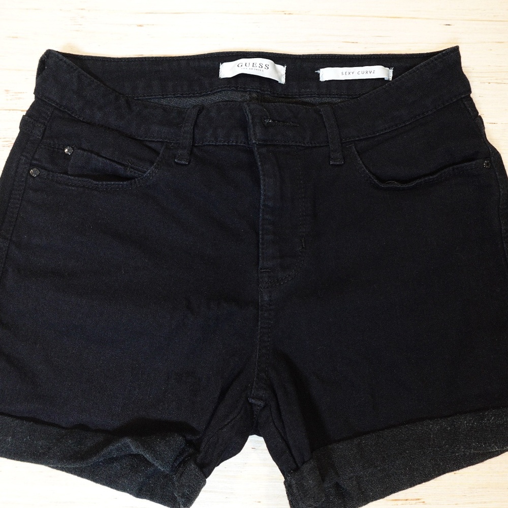 Guess Sexy Curve Black Denim Shorts Women’s Size 28 Rolled Hem